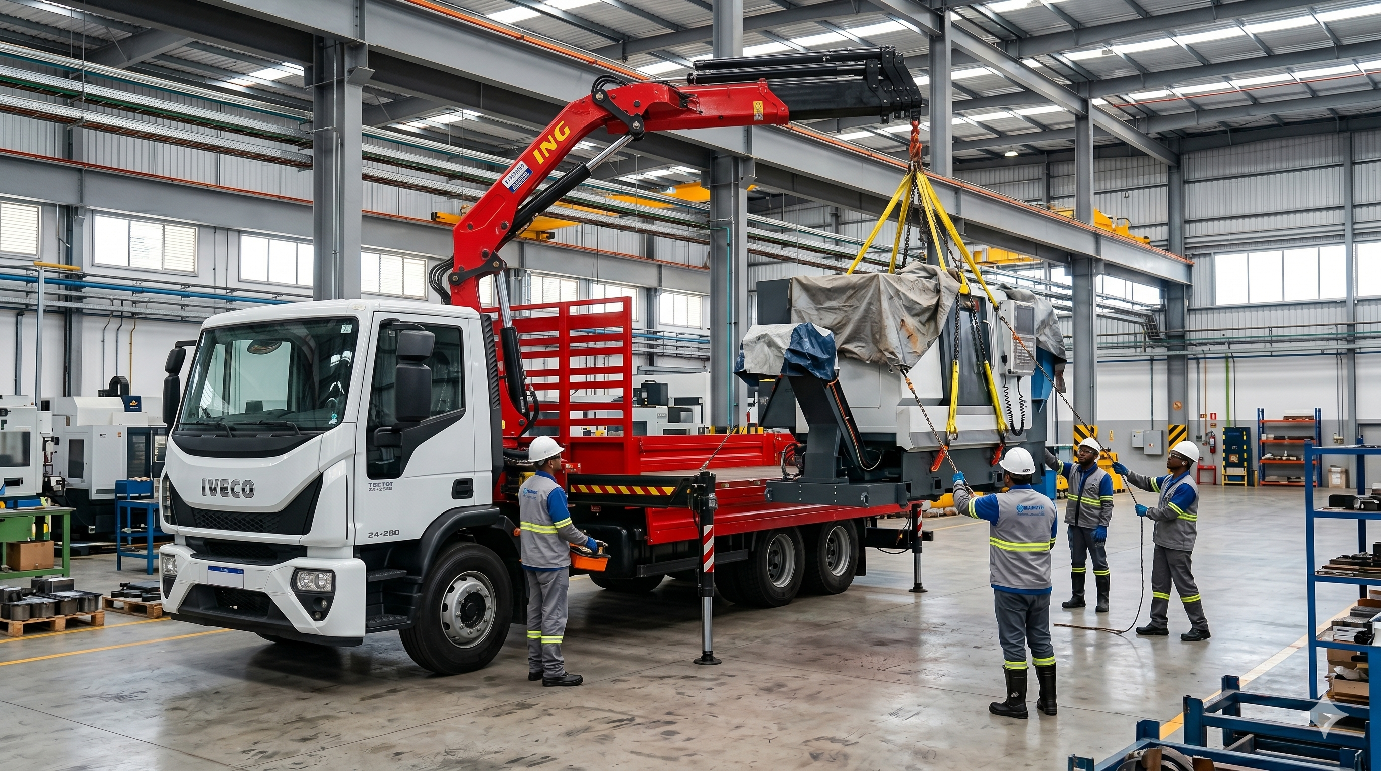 Operação industrial com caminhão munck